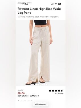 Athleta Retreat Linen High-Rise Wide Leg Pants in Cream